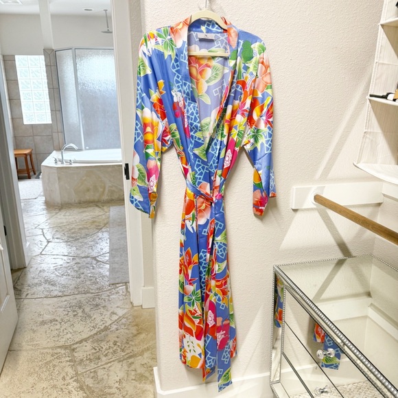 NEW N Natori Camellia Robe Blue Multi XL NWOT - Picture 1 of 5